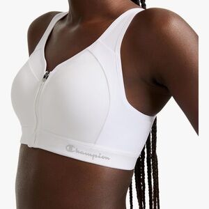 Champion White Front-Zip High-Support Sports Bra